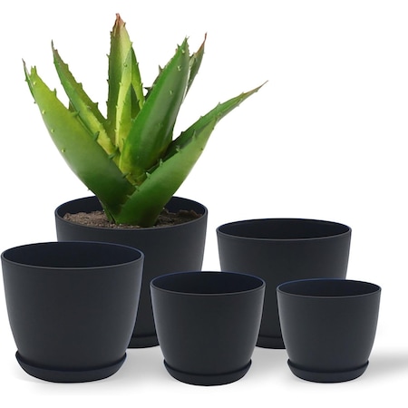 Campior Plastic Plant Pots with Drainage, Home Decor Flower Pot, Stackable Design for Indoor Outdoor Use, 5PK CMP55BLK