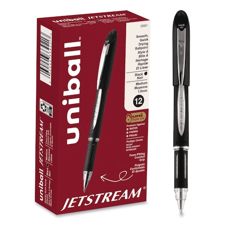 Uni-Ball Jetstream Form-Fitting Comfort Grip Hybrid Gel Pen, Stick, Medium 1 mm, Black Ink, 12PK 33921