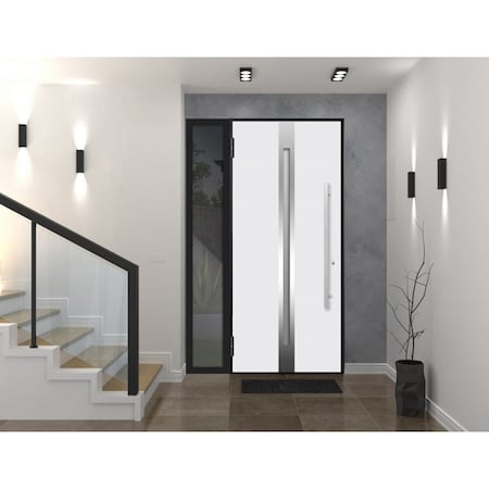 Vdomdoors Steel Door Deux 1744 Natural Oak Sidelight Exterior Black Window Stainless Inserts Single Modern Pa DEUX1744EXD-OAKB-W36+12xH80-LH-O