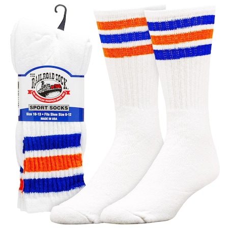 Railroad Sock "Team Spirit" Striped Crew Socks, Orange/Blue, 2PK 1570S OR/BL