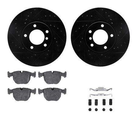Dynamic Friction Co DFC Rotors-Drilled & Slotted-Black w/ EURO 5000 Ceramic Brake Pads Incl Hdw 8612-31049