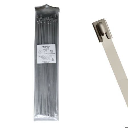 Cable Ties Unlimited Cable Tie, 20 in L, 300 lb Strength, 5.8 in Max Bundle Dia, 316 Stainless Steel, Silver, 100PK SSP20-HD