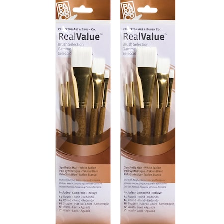 Princeton RealValue Brush Set, White Taklon Bristles, Short Handle Mixed Media Paintbrush, 5-Piece Set, 2PK PR9144