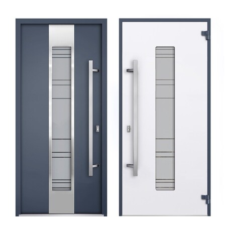 Vdomdoors Front Exterior Prehung Steel Door, Deux 0757 Gray Graphite, W16+36+16" x H80", Right-hand Inswing DEUX0757EXD-GRE-W16+36+16 x H80-Right-hand Inswing