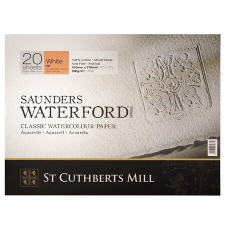 St Cuthberts Saunders Waterford Watercolor Block, Hot Pressed, White, 140lb/300gsm, 20 Sheet, 16x12 inch T45930001011E