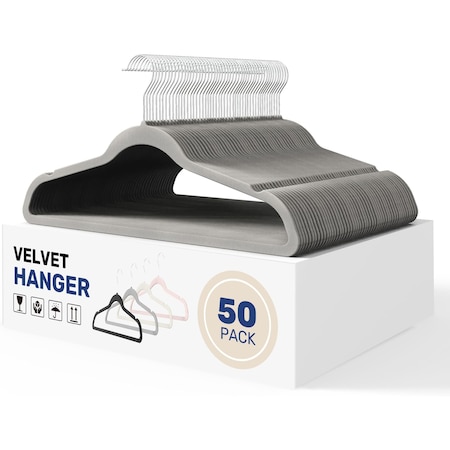 Simple Deluxe HealSmart Velvet Hangers, Space Saving Clothes Hangers, Grey, 50PK HKHANGVELVET50GRY