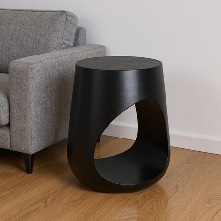 Homeroots 18" Black Solid Wood Round Mod Geo End Table 556550