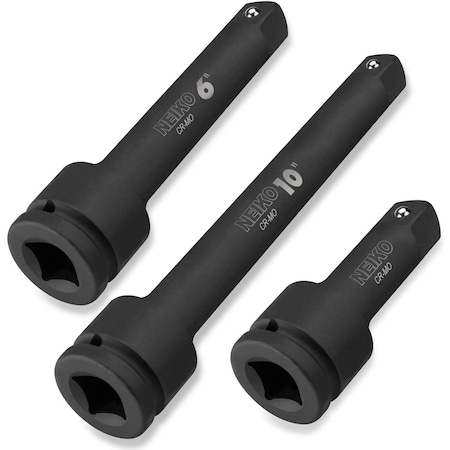 Neiko 3/4'' Drive CrV Steel Impact Extension Bar Set, 3-Pieces, 4'', 6'', 10'' Size 00236A
