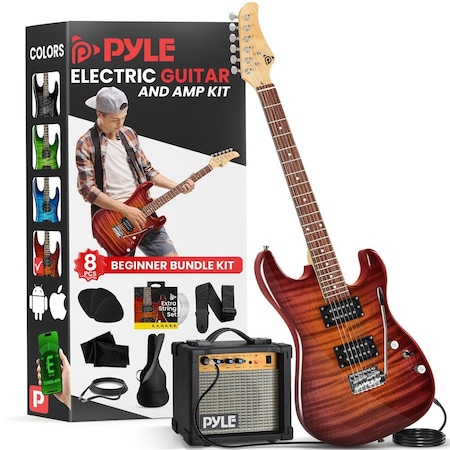 Pyle Electric Guitar Kit with Amp, Full Size Instrument with Humbucker Pickups, Guitarra Electrica PEGKT99RD