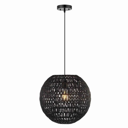 Jonathan Y Luna 15.75" 1-Light Bohemian Modern Woven Rattan/Iron LED Pendant, Black JYL6503C
