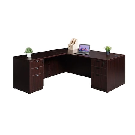 Boss Office Products BOSS 66" Executive L-Shape Desk Group, Dual File Peds in Mahogany Finish GroupA21-M