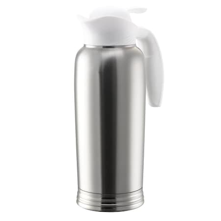 Service Ideas ErgoServ 1-Liter Stainless Vacuum Insulated Creamer, Push Button Lid in Brushed Stainless and White 10-00744-WH0