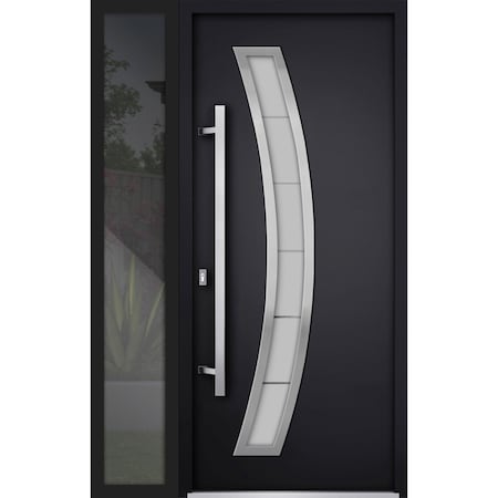 Vdomdoors Steel Door Deux 6500 Black Sidelight Exterior Window Stainless Inserts Single Modern Painted-W36+14 DEUX6500EXD-BLK-W36+14 x H80-Right-hand Inswing