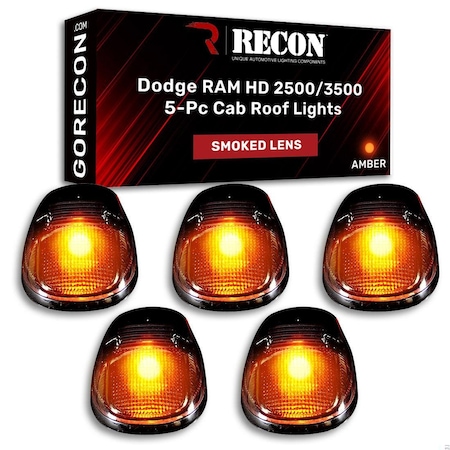 Recon Truck Accessories 99-02 RAM CAB ROOF LIGHTS SMOKE LENS BLACK BASE AMBER LED BULBS W/OUT WIRING (5PC) 264145BK