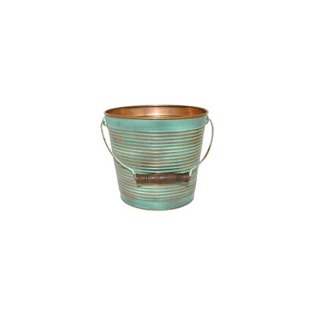 Robert Allen Planter With Handle, Vintage Copper Ribbed Metal, 10 In. MPT01760
