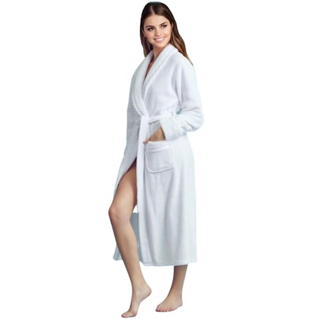 Towelsoft Women Plush Shawl Collar Robe, Fleece Bathrobe, White XXL/One Size PLH-RB-Wh-XL