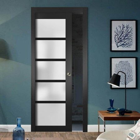 Sartodoors Pocket Interior Door, 18" x 80", Black QUADRO4002PD-BLK-18