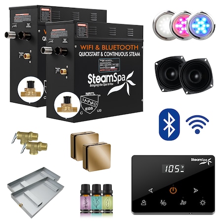 Steamspa 18KW Steam Bath Generator, Advanced Touch Screen, BLUETOOTH WIFI Control, Auto Drain, Gold BKWS1800GD-A
