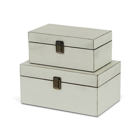 Homeroots Set of Two Off White Solid Wood Box With Lid, 2PK 489395