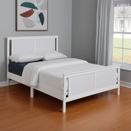 Homeroots White and Gray Reversible Inlaid Panels Solid Wood Full Bed Frame 530214