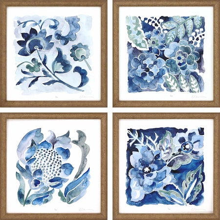 Homeroots Set Of Four Indigo Ornament II Gold Framed Print Wall Art, 4PK 416776