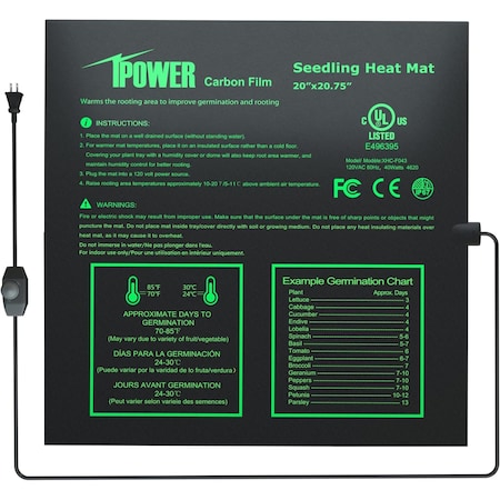 Ipower 20" x 20.75" Carbon Film Seeding Heat Mat with Temperature Adjustable Controller GLHTMTPROMADJ