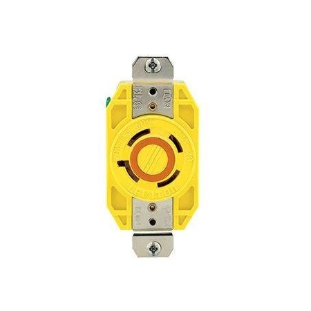 Leviton Flanged Locking Receptacle, L14-20R, 20 A, 125/250V AC, Single Phase, 3 Pole, Flush Mount, Yellow 24CM-10