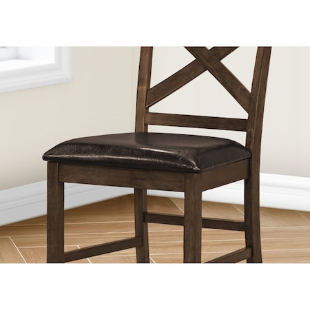 Monarch Specialties Dining Chair, 44'' Height, Upholstered, Dark Walnut, Brown Leather Look, Transitional, 2PK I 1388