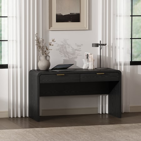 Manhattan Comfort Grace 54in Office Desk in Black (2-Drawer) DK001-GBK