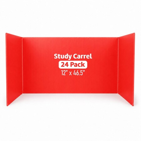 Flipside Red Plastic Study Carrels, 12 in x 46.5 in, 24PK 19733-24