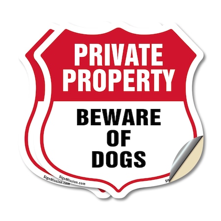 Signmission Private Property Shield Sign Beware Of D, 12 inch X 12 inch, Vinyl Decal, 2PK SHI-D-2PACK-12-440