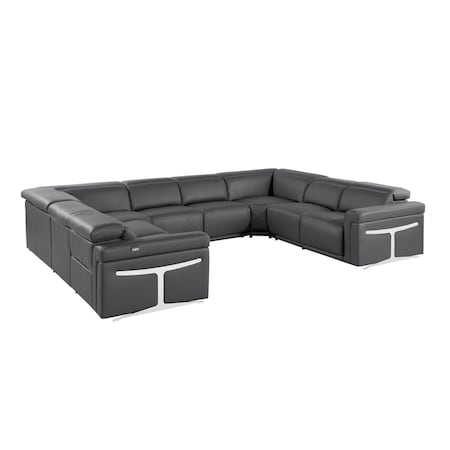 Homeroots Dark Gray Italian Leather Power Reclining U Shaped Eight Piece Corner Sectional With Console 634682