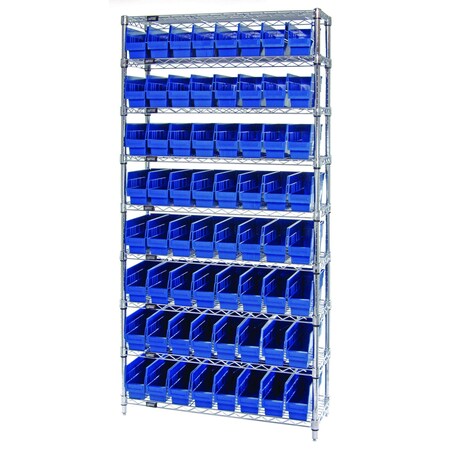 Quantum Storage Systems WIRE SHELVING UNIT W/64 BLUE BINS WR9-205BL