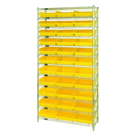 Quantum Storage Systems WIRE SHELVING UNIT W/33 YELLOW BINS WR12-116YL