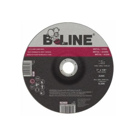 B-Line Abrasives Depressed Center Combo Wheel, 7in dia, 1/8in Thick, 5/8in-11 Arbor, 30 Grit, Aluminum Oxide, 10PK 903-787T