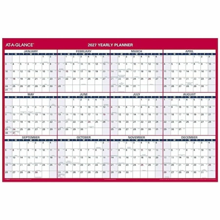 At-A-Glance Erasable Vertical/Horizontal Wall Planner, 32 x 48, Blue/Red, 2022 PM32628