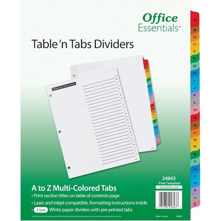 Office Essentials Table n Tabs Dividers, A-Z Multico, PK3 24843