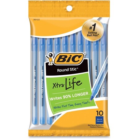 Bic Xtra Life Round Stic Ballpoint Pen, Blue, 10PK GSMP101BE