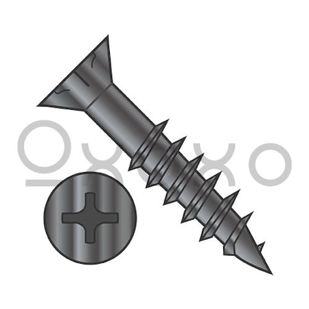 Oxoxo 8-11X1 1/2 Phillips Flat Head w/Nibs Deep Thread Wood Screw 2/3 Threaded Black Oxide, 8000PK 572201