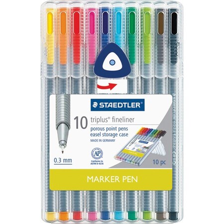 Staedtler Triplus Fineliner Porous Point Pen, Stick, Extra-Fine 0.3 mm, Assorted Ink and Barrel Colors, 10PK 334 SB10US