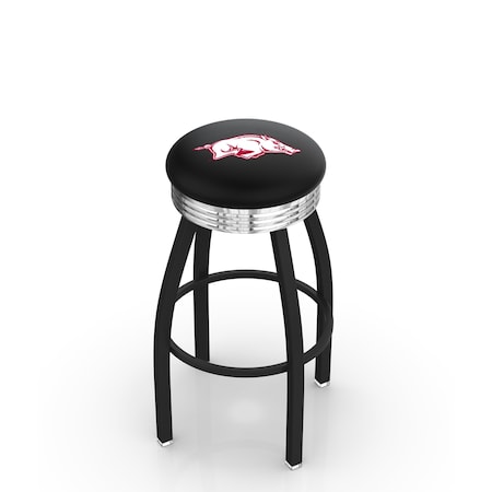 Holland Bar Stool Co 25" Blk Wrinkle Arkansas Swivel Bar Stool, Chrome Ring L8B3C25ArknUn
