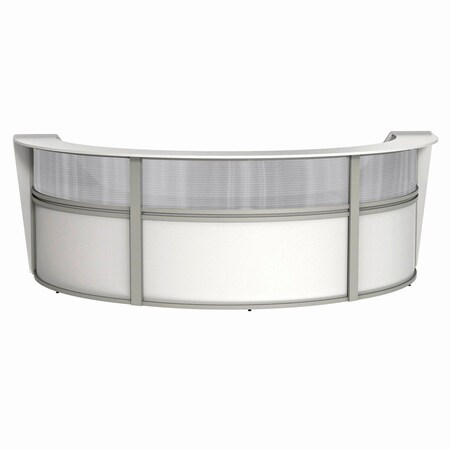 Linea Italia Reception Desk 71 in D X 46 in H, 11.9 ft W X Thermofused Laminate, Clear, White ZUS317