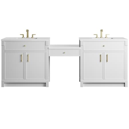 James Martin Vanities Bellshire 96" Dual Vanity Set with 24" Make-Up Counter, Bright White w/3 cm White Zeus Silestone Top 660-VMC96-BW-3WZ