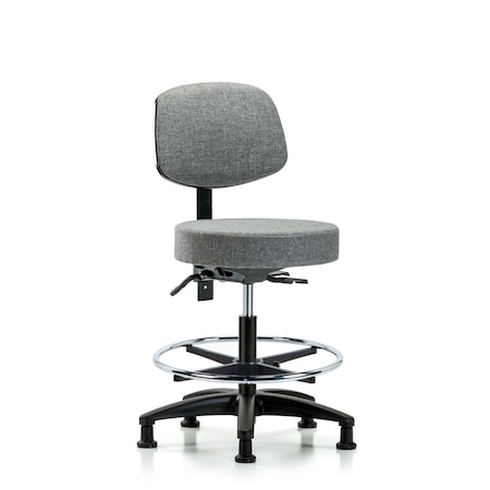 Blue Ridge Ergonomics Rutledge Fab Stool with Back - Med Bench Height with Chrome Foot Ring and Stat Glides in Gray Fab BR-FMBST-RG-T0-CF-RG-F44