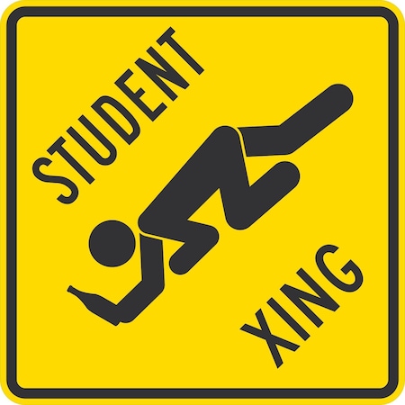 Lyle Student Xing with Drunk Student Crossing Symbol, 24x24, Diamond Grade, Yellow G-12326-DG_24x24