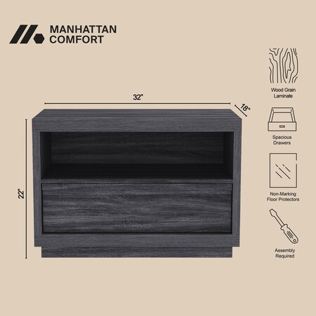 Manhattan Comfort Navis 32 in Nightstand in Charcoal Gray (1-Drawer) NS1875-3
