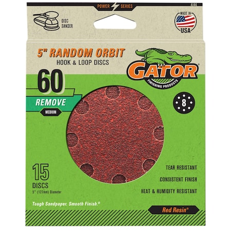 Gator Finishing Gator Grit Primal 5 in. Hook and Loop Sanding Discs, 60 Grit, Medium, 15PK 4144