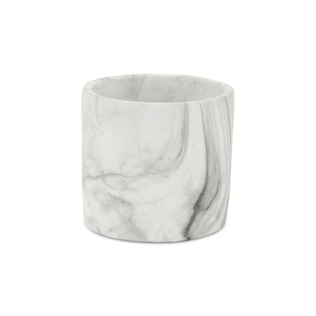 Homeroots 6in White and Gray Marbleized Ceramic Indoor Outdoor Round Pot Planter 487436