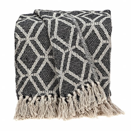 Homeroots Grey and Beige Handloom Geometric Woven Throw Blanket 476210
