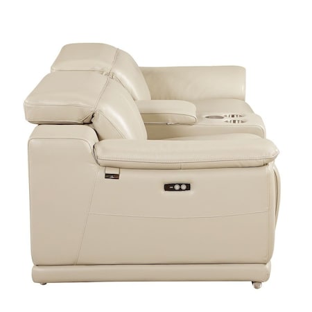 Homeroots 93in Cream and Silver Italian Leather Power Reclining Loveseat With Storage 720569